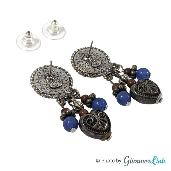 Vintage Oops A Daisy Brown Enamel Blue Beads Ornate Heart Tribal Southwestern St - Picture 6 of 10